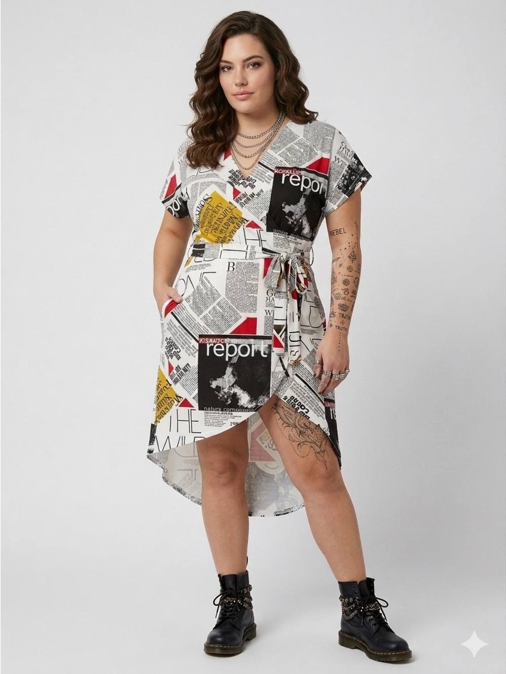 Trouble at the Mill Newspaper Hi-Lo Dress Cotton Jersey Sz XL EUC
